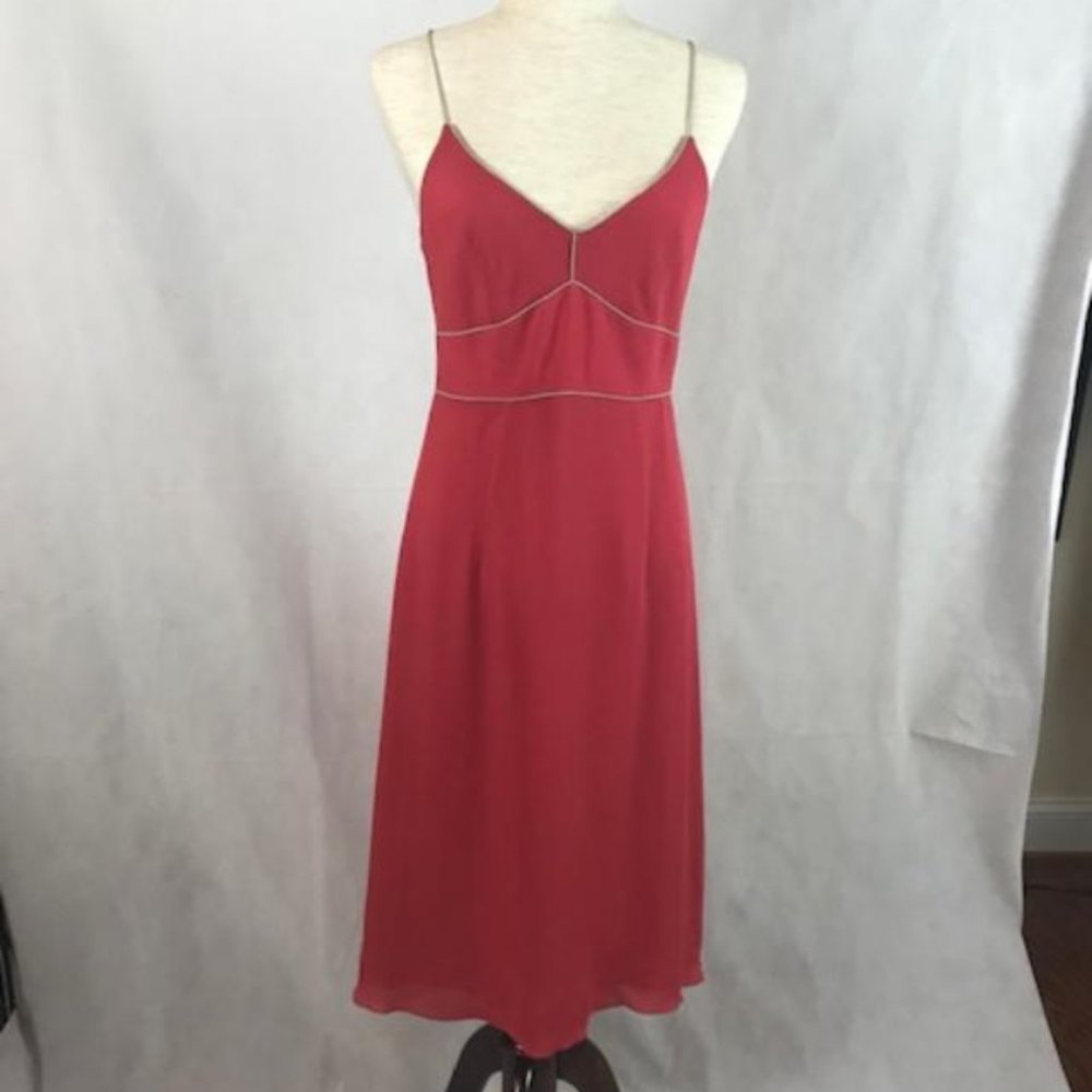 NWOT J.Crew Coral Pink V-neck Midi Dress with Taupe Piping Accents Size 6